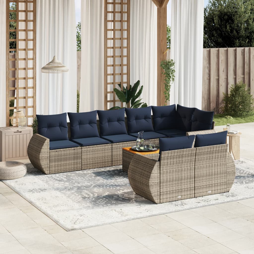 havesofasæt med 9 dele og hynder grå polyrattan