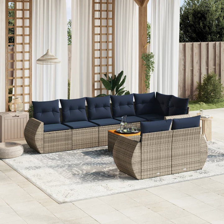 havesofasæt med 9 dele og hynder grå polyrattan