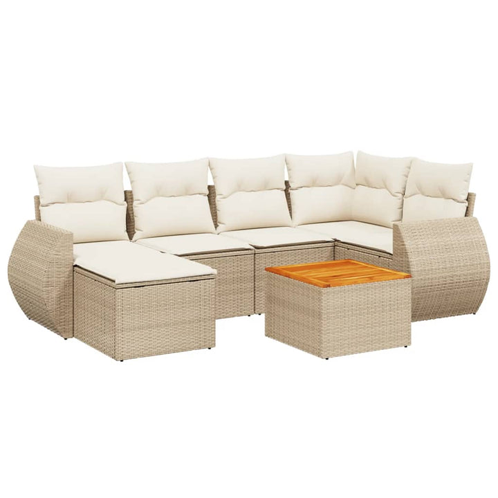 sofasæt til haven 7 dele med hynder polyrattan beige