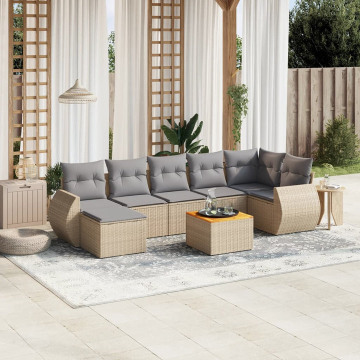 sofasæt til haven 8 dele med hynder polyrattan beige