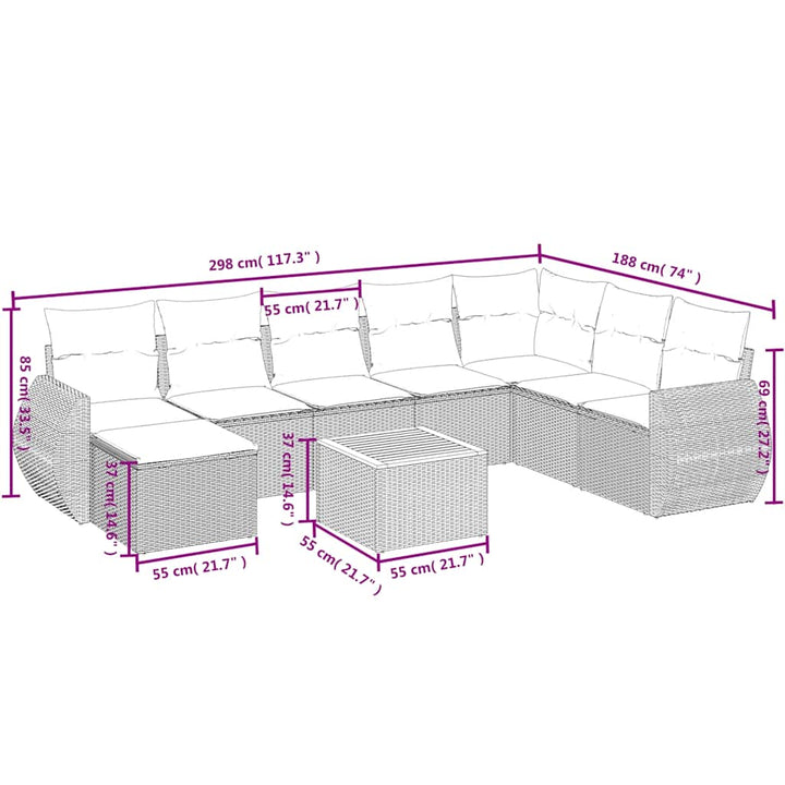 havesofasæt med 9 dele og hynder sort polyrattan