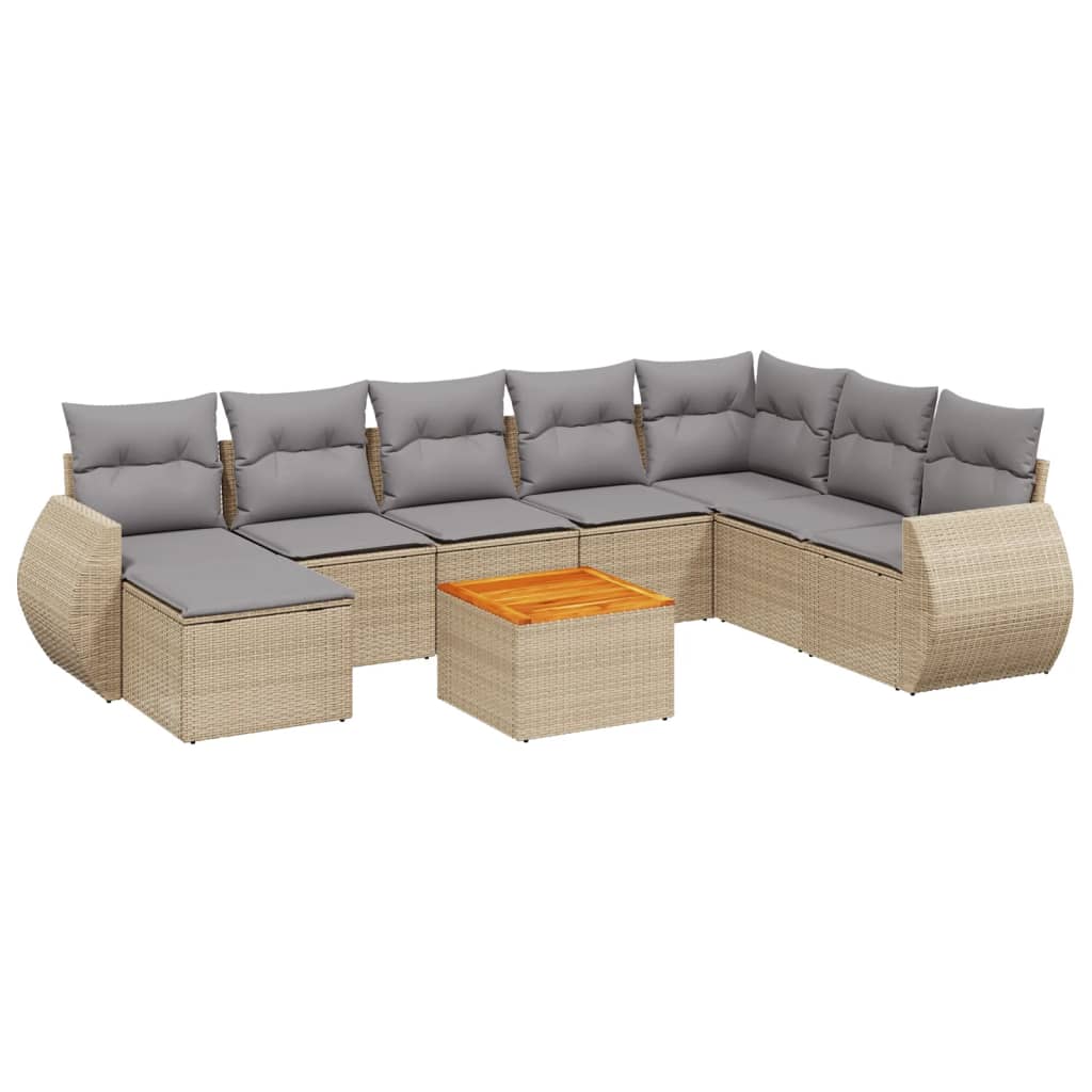 sofasæt til haven 9 dele med hynder polyrattan beige