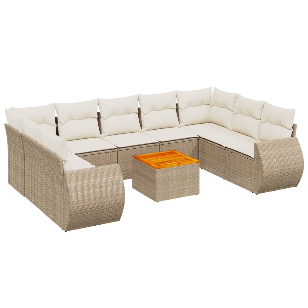 sofasæt til haven 10 dele med hynder polyrattan beige