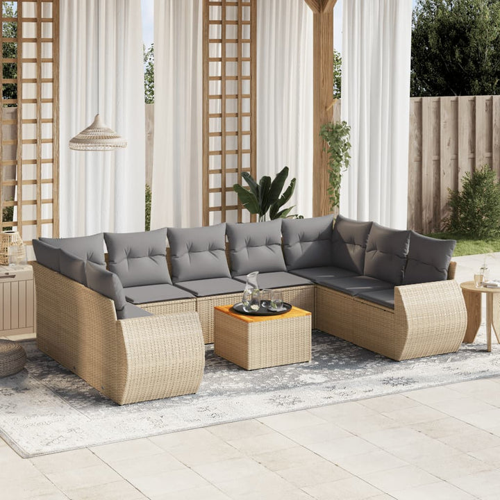 sofasæt til haven 10 dele med hynder polyrattan beige