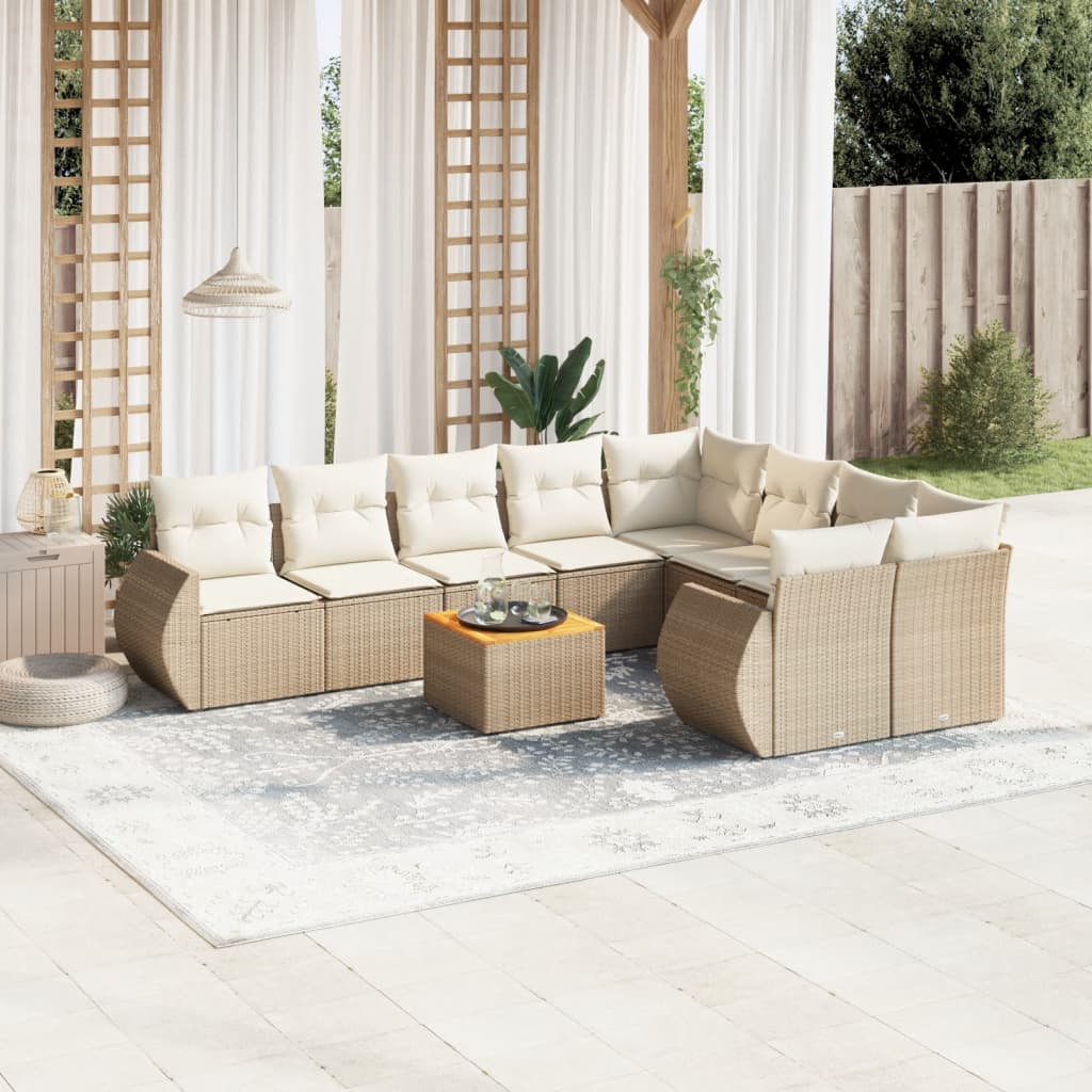 sofasæt til haven 10 dele med hynder polyrattan beige