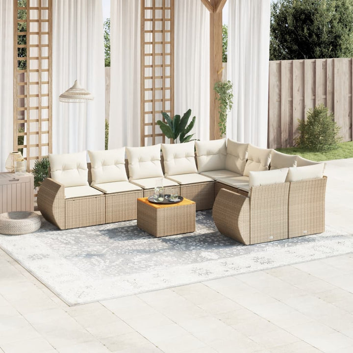 sofasæt til haven 10 dele med hynder polyrattan beige