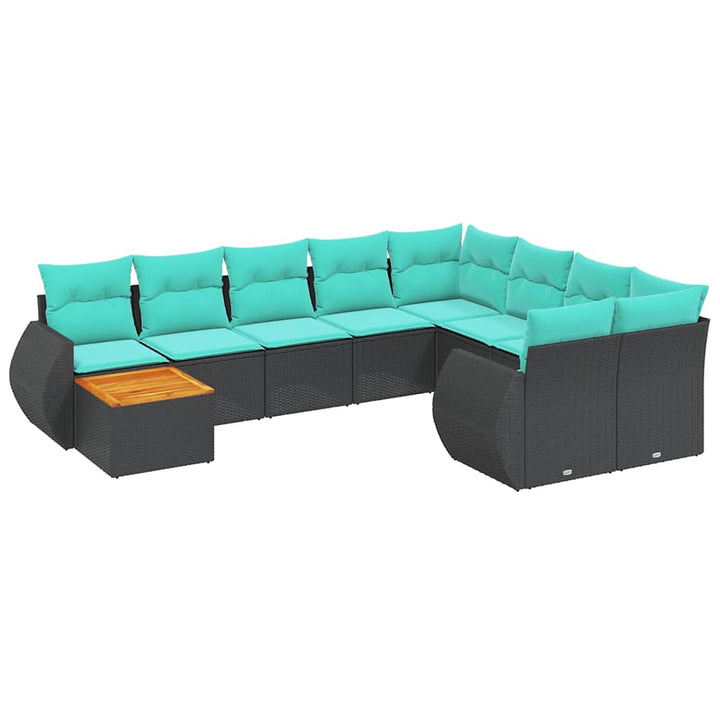 havesofasæt med 10 hynder sort polyrattan
