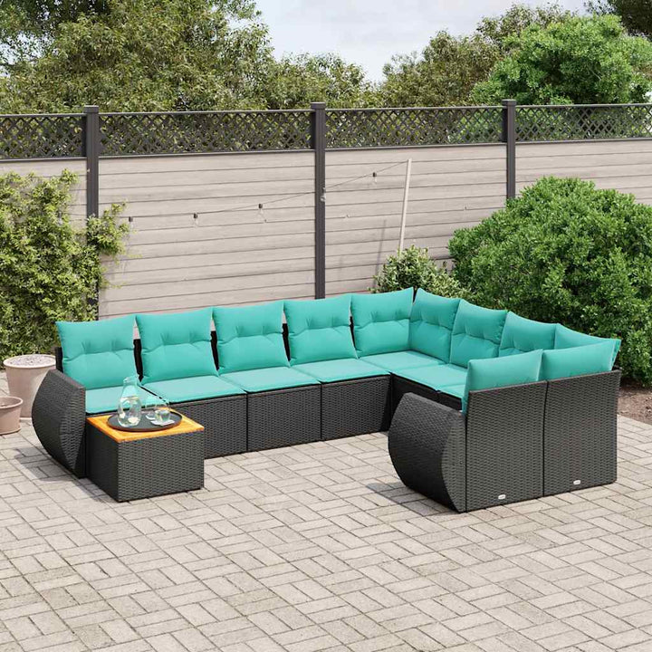havesofasæt med 10 hynder sort polyrattan