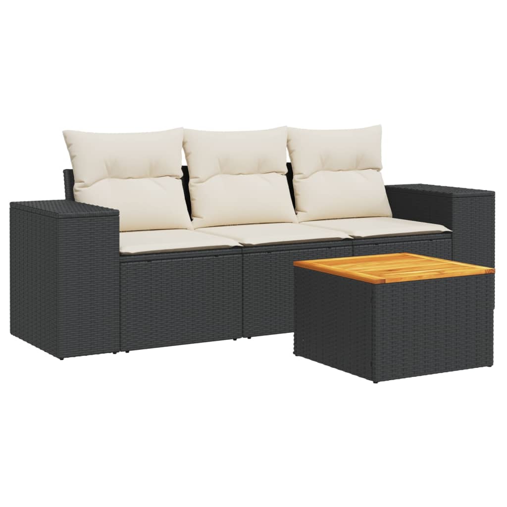 sofasæt til haven 4 dele med hynder polyrattan sort