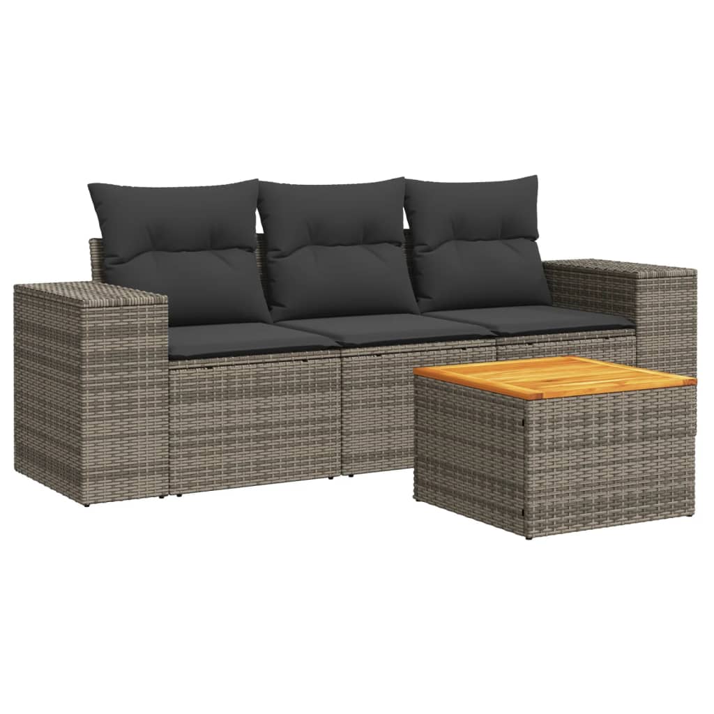 sofasæt til haven 4 dele med hynder polyrattan grå