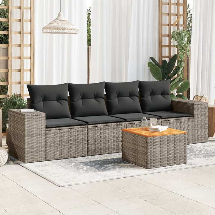 sofasæt 5 dele med hynder polyrattan grå