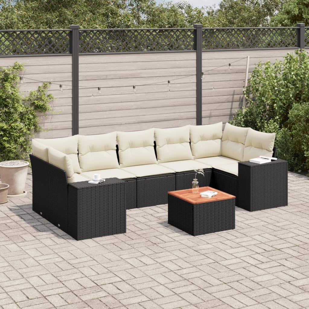 sofasæt til haven 8 dele med hynder polyrattan sort