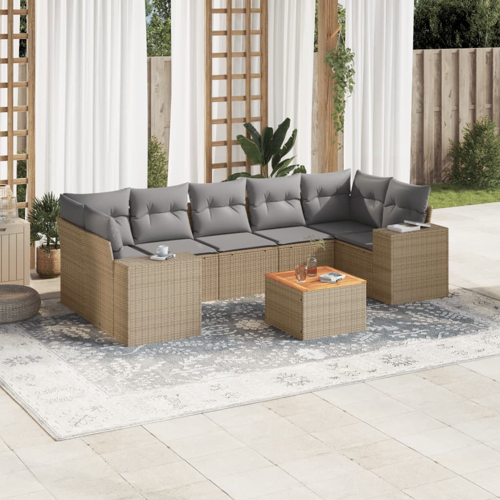 sofasæt til haven 8 dele med hynder polyrattan beige