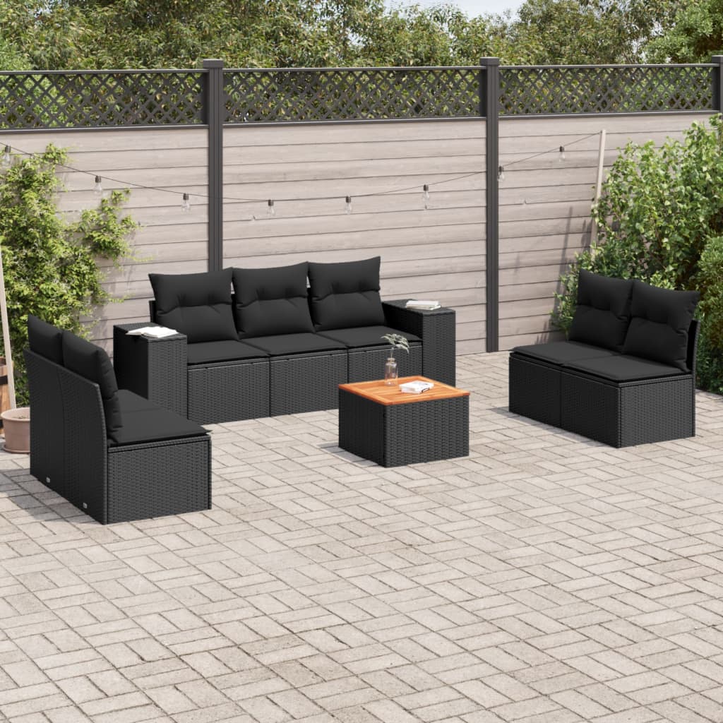 sofasæt til haven 8 dele med hynder polyrattan sort