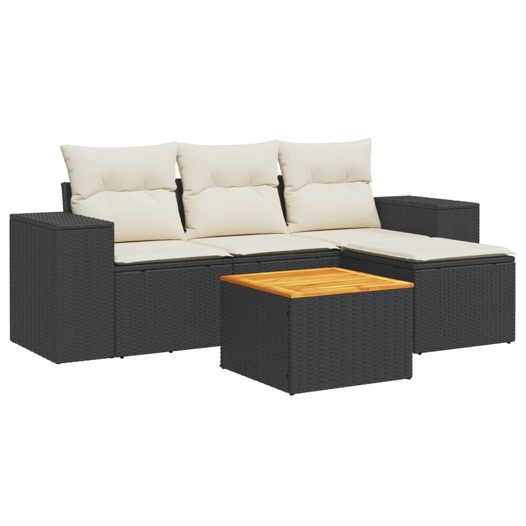 sofasæt til haven 5 dele med hynder polyrattan sort