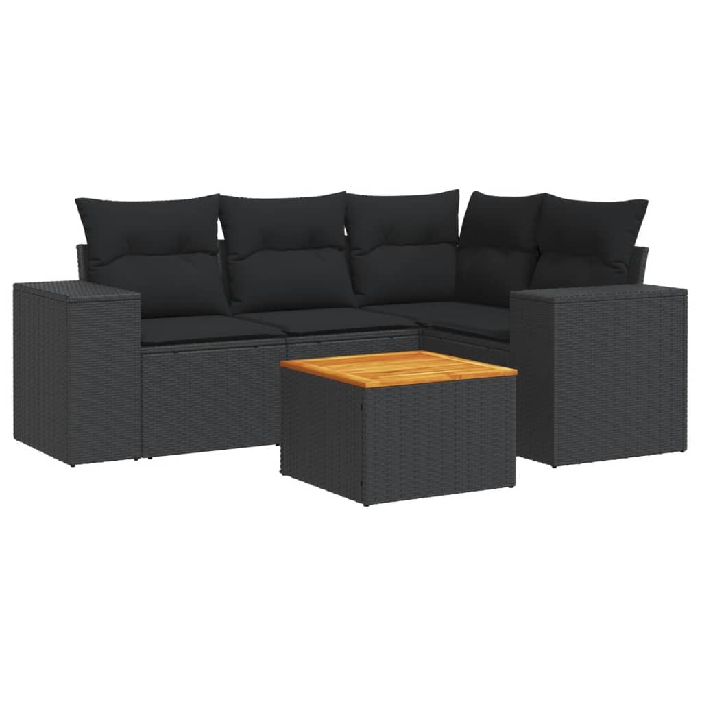 sofasæt til haven 5 dele med hynder polyrattan sort