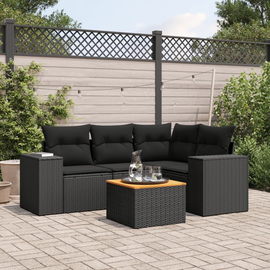 sofasæt til haven 5 dele med hynder polyrattan sort