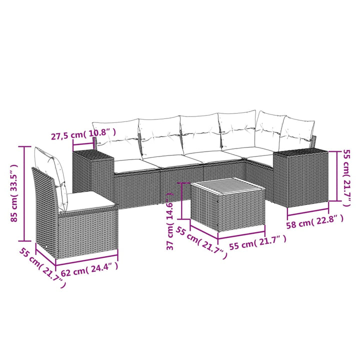 sofasæt til haven 7 dele med hynder polyrattan beige