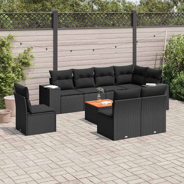 sofasæt til haven 9 dele med hynder polyrattan sort
