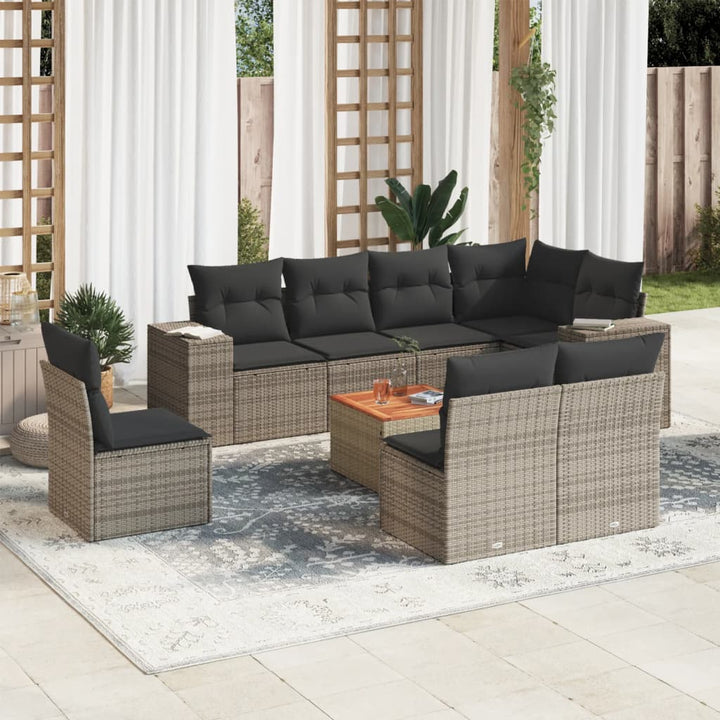 sofasæt til haven 9 dele med hynder polyrattan grå