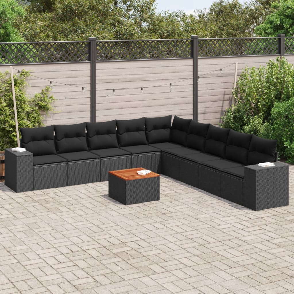 sofasæt til haven 10 dele med hynder polyrattan sort