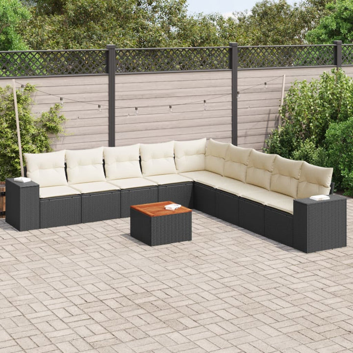 sofasæt til haven 10 dele med hynder polyrattan sort