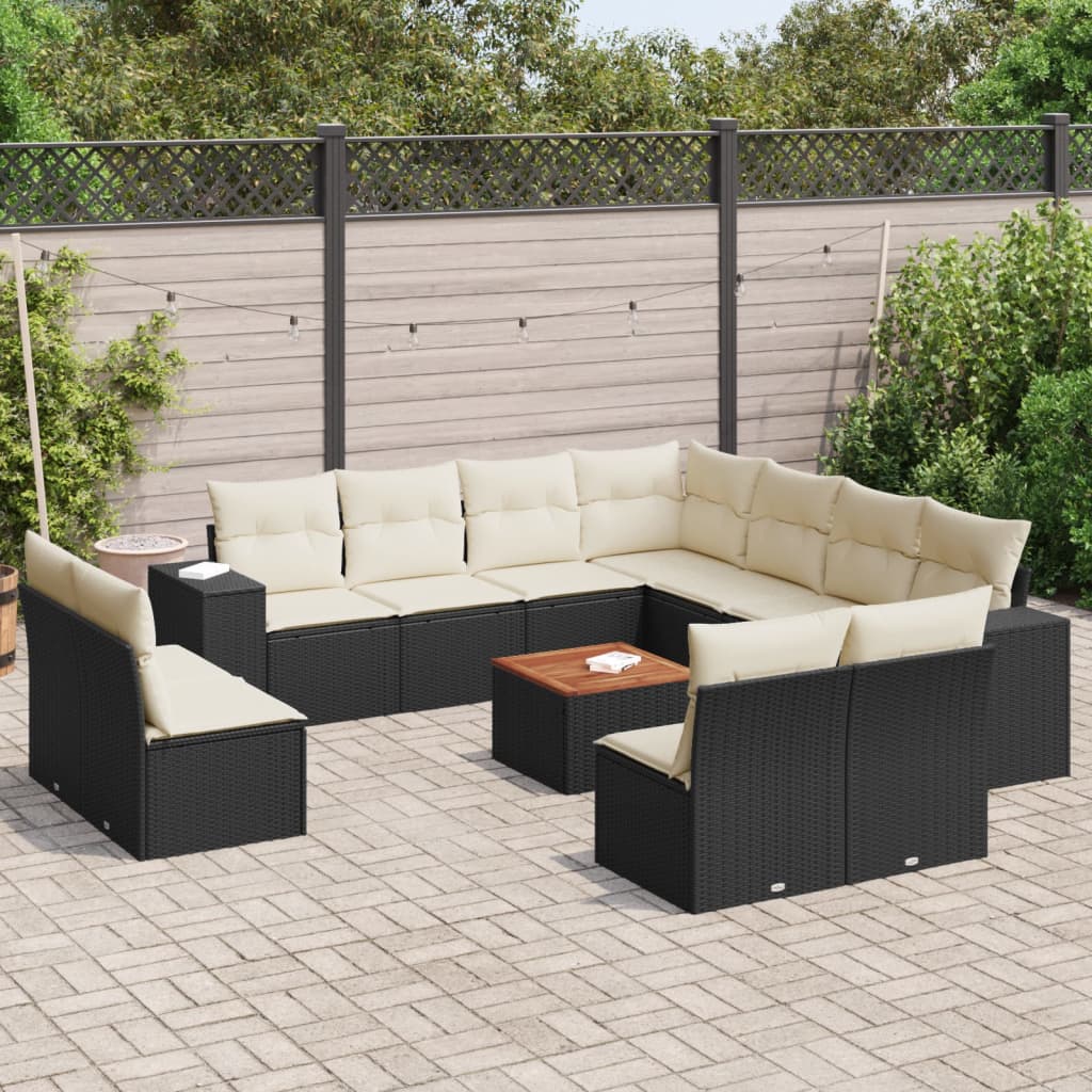 sofasæt til haven 12 dele med hynder polyrattan sort