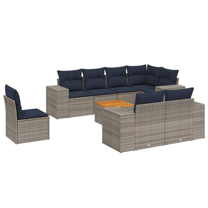 havesofasæt med 9 dele og hynder grå polyrattan