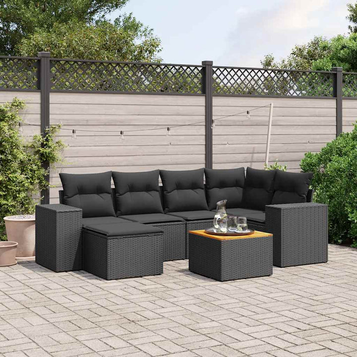 sofasæt til haven 7 dele med hynder polyrattan sort