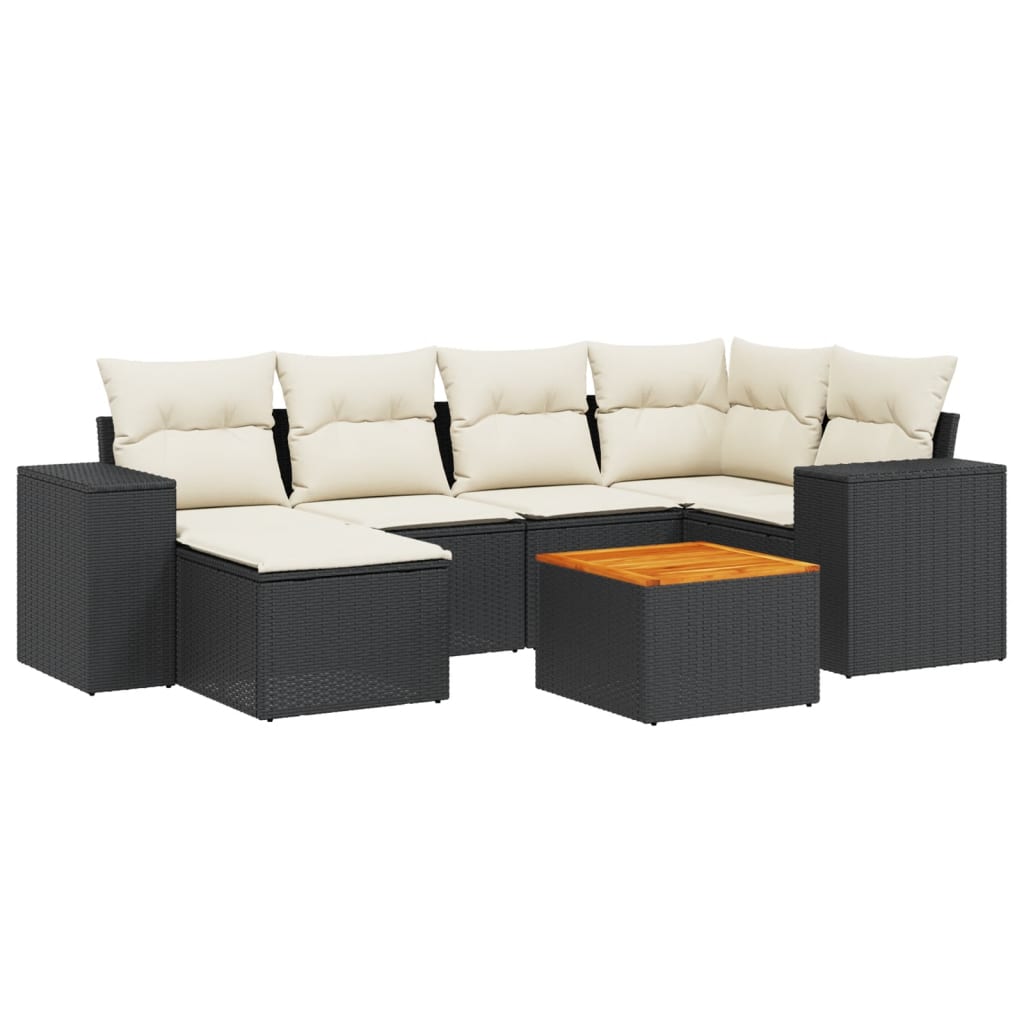 sofasæt til haven 7 dele med hynder polyrattan sort