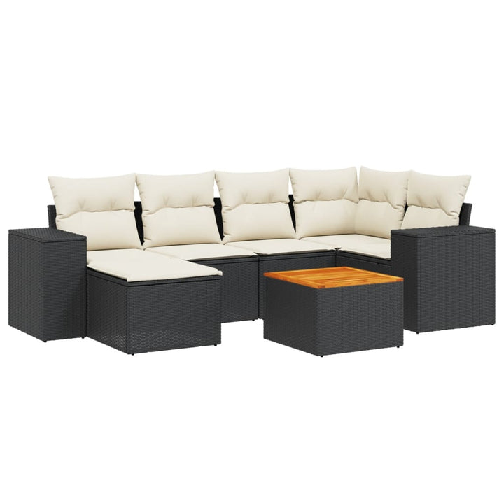 sofasæt til haven 7 dele med hynder polyrattan sort