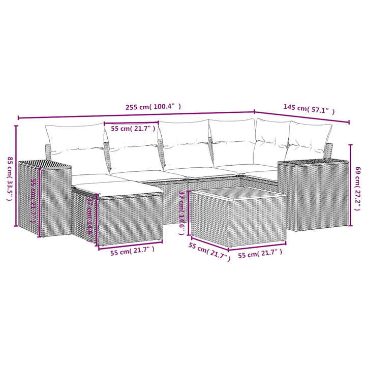havesofasæt med 7 hynder sort polyrattan