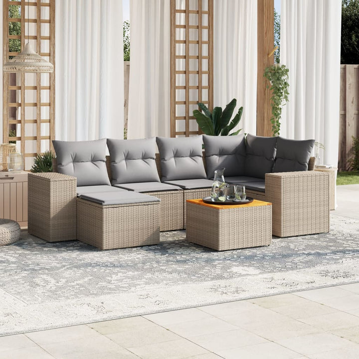 sofasæt til haven 7 dele med hynder polyrattan beige