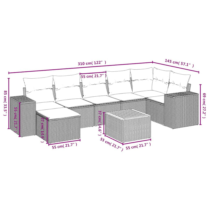 8-delt havesofasæt med hynder sort polyrattan