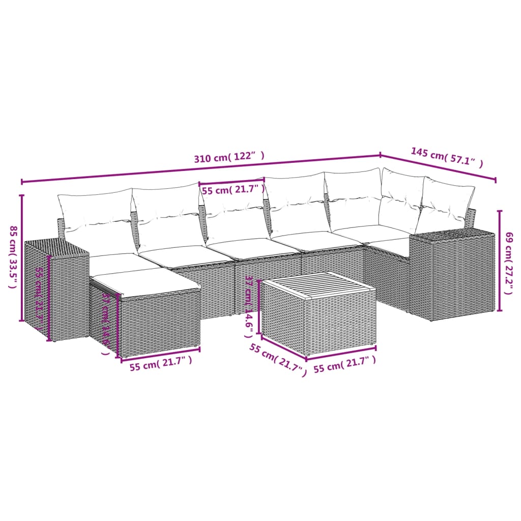 sofasæt til haven 8 dele med hynder polyrattan beige