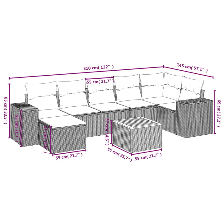 sofasæt til haven 8 dele med hynder polyrattan beige