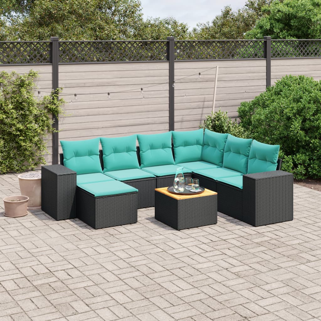8-delt havesofasæt med hynder sort polyrattan