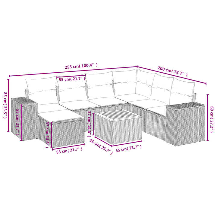 sofasæt til haven 8 dele med hynder polyrattan beige