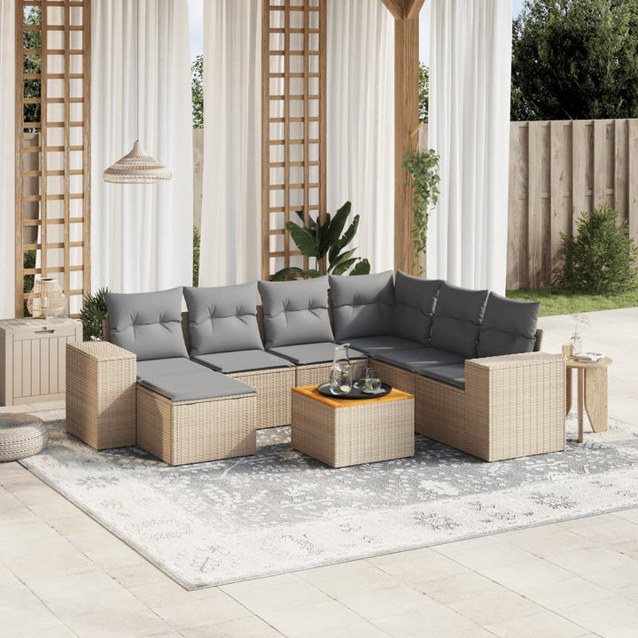 sofasæt til haven 8 dele med hynder polyrattan beige
