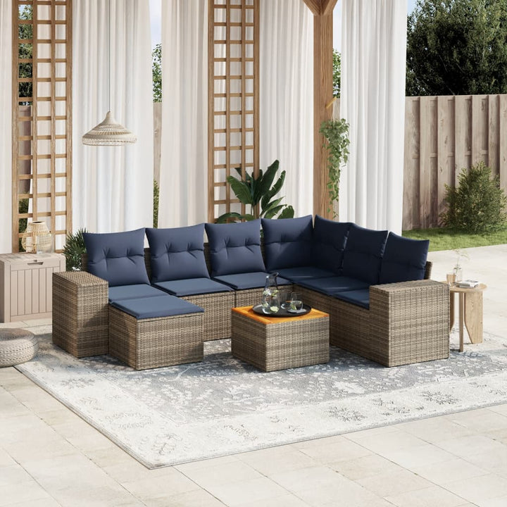 havesofasæt med 8 hynder grå polyrattan