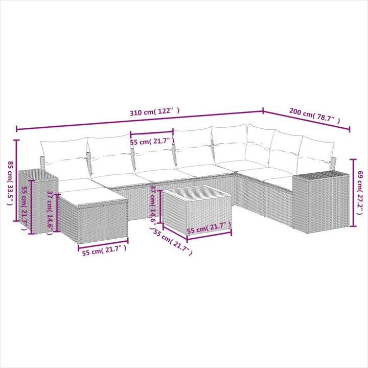 sofasæt til haven 9 dele med hynder polyrattan beige