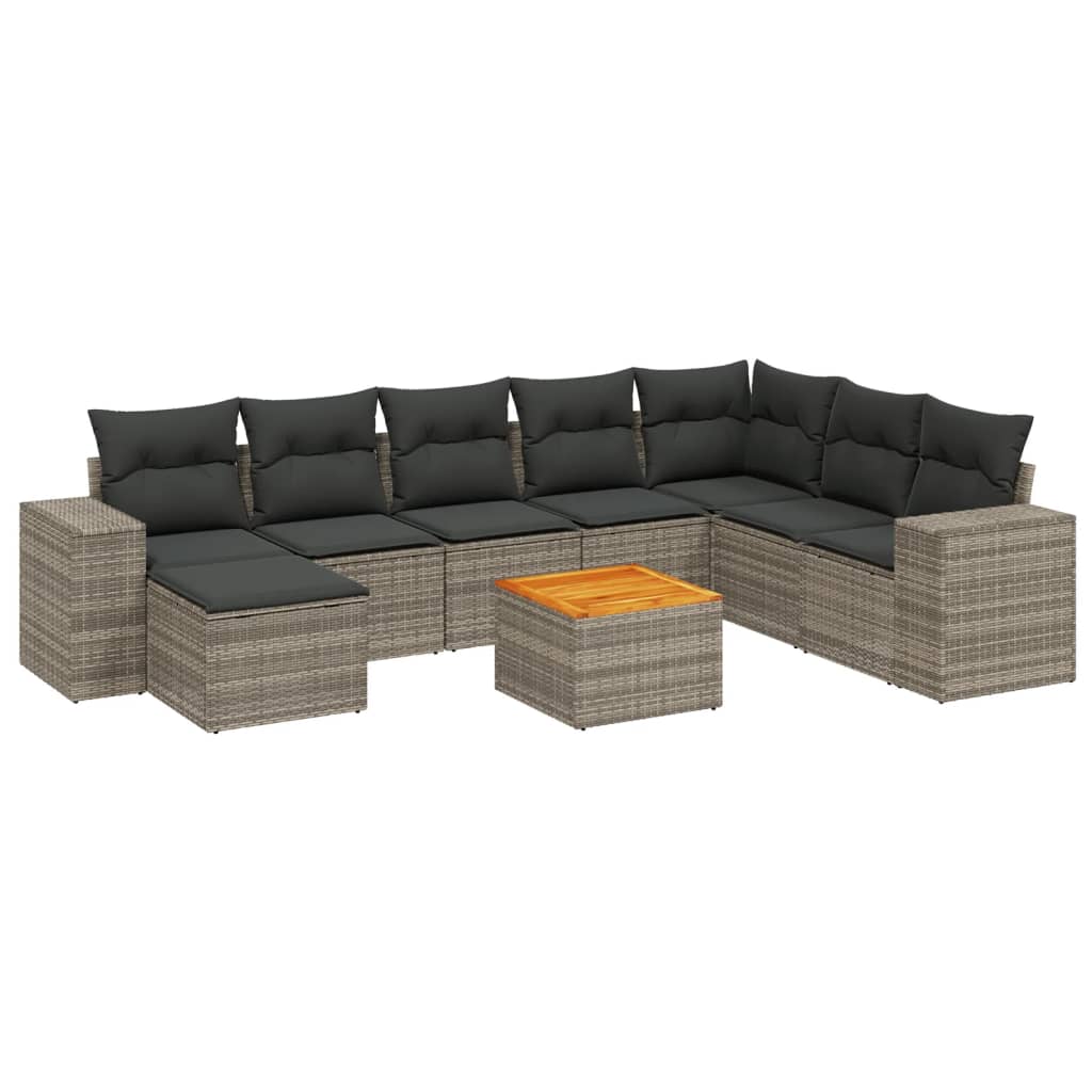 sofasæt til haven 9 dele med hynder polyrattan grå