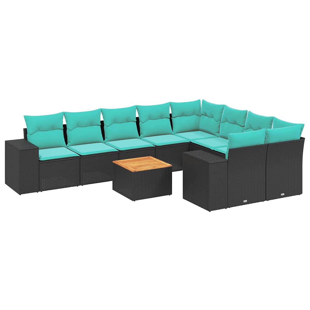 havesofasæt med 10 hynder sort polyrattan