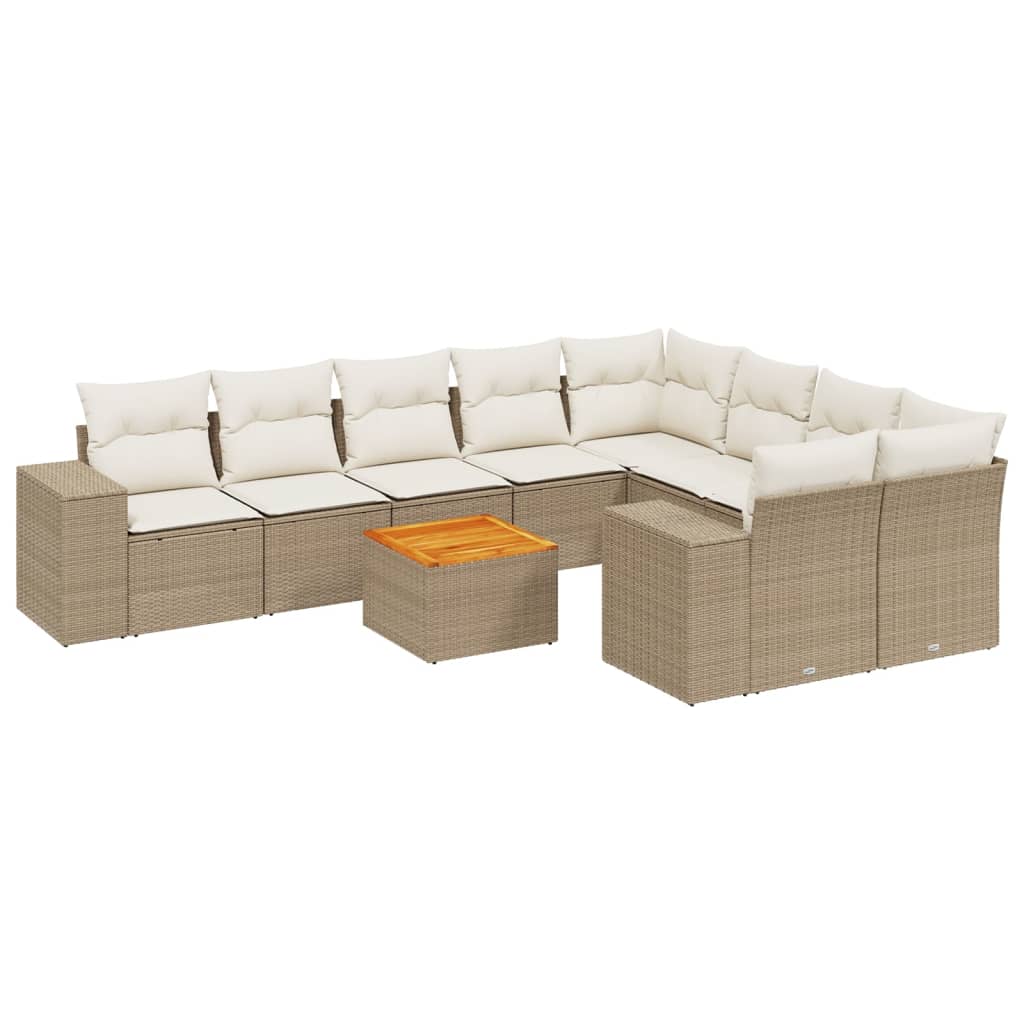 sofasæt til haven 10 dele med hynder polyrattan beige