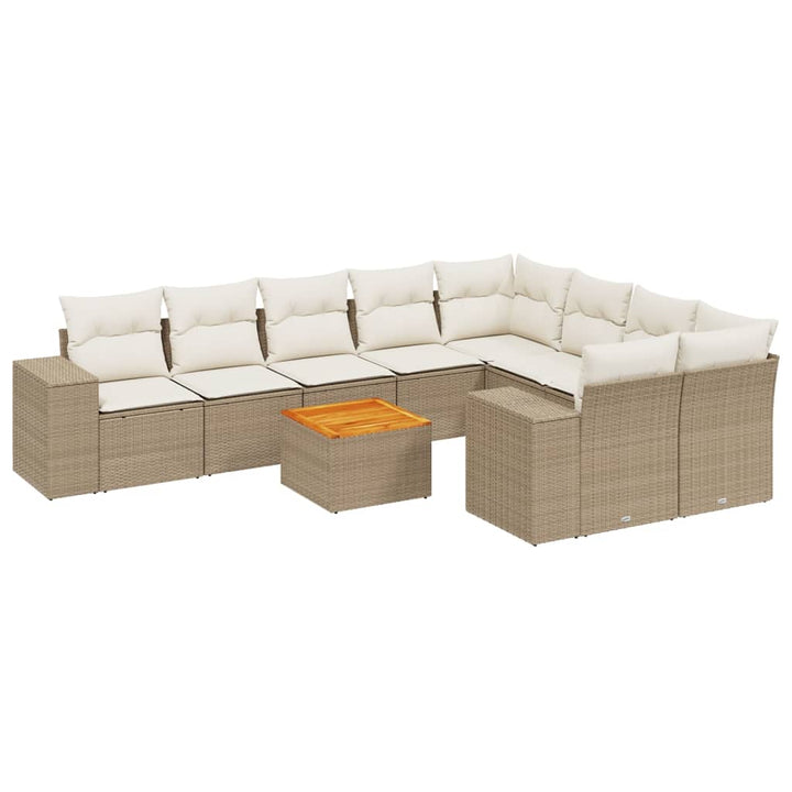 sofasæt til haven 10 dele med hynder polyrattan beige