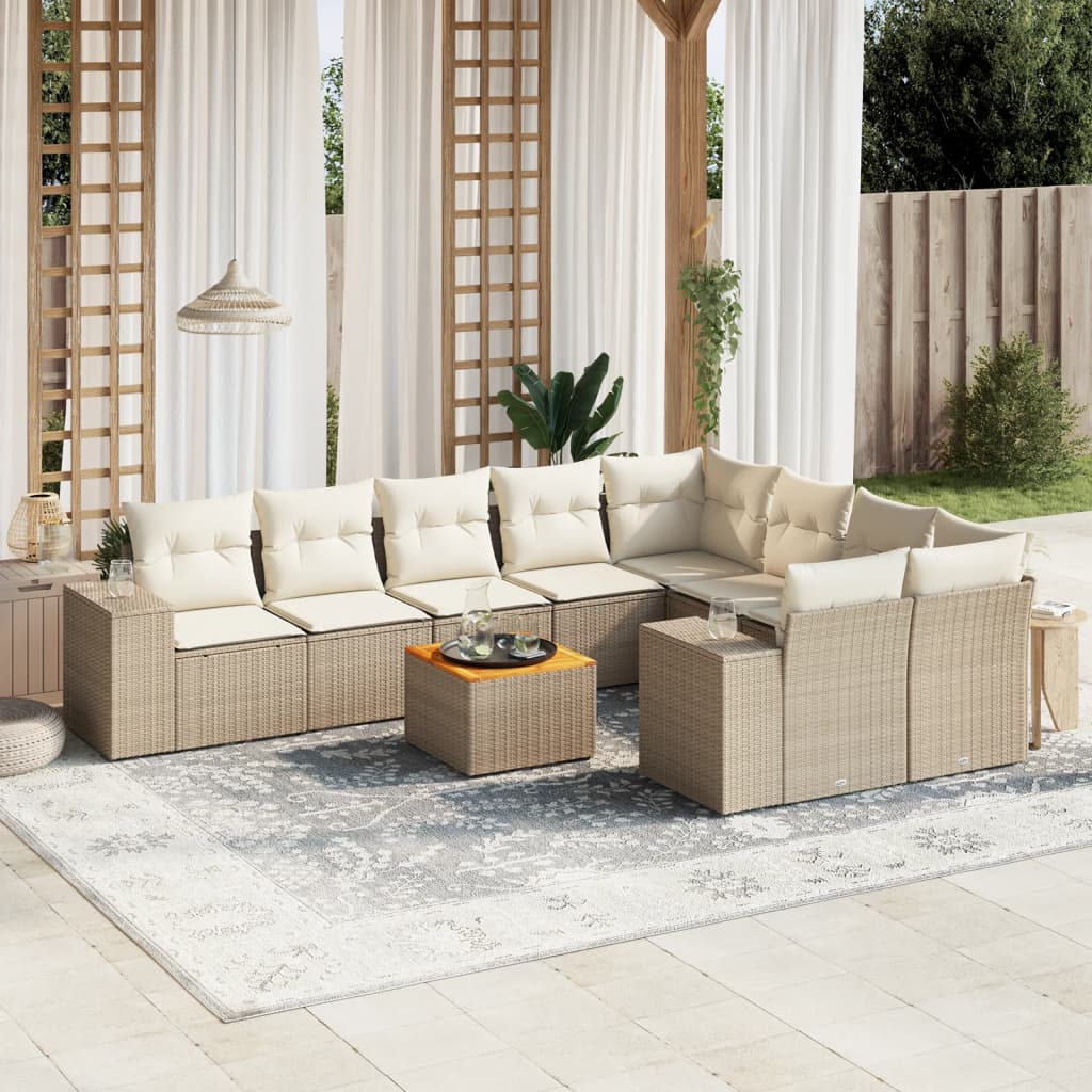 sofasæt til haven 10 dele med hynder polyrattan beige
