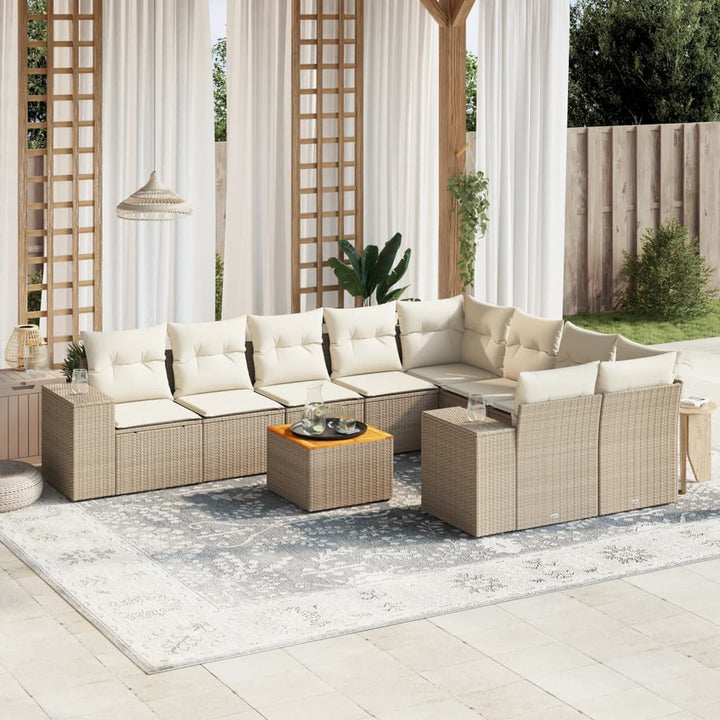 sofasæt til haven 10 dele med hynder polyrattan beige