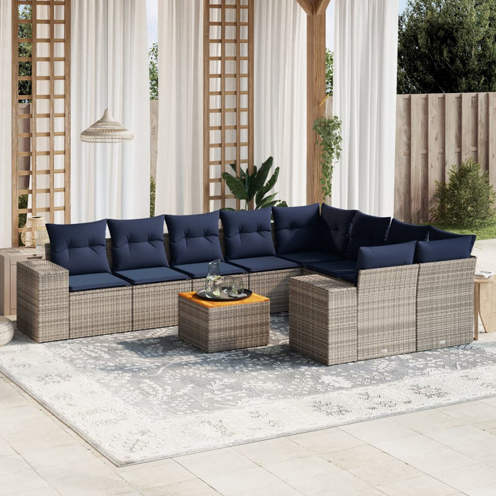 havesofasæt med 10 dele og hynder grå polyrattan
