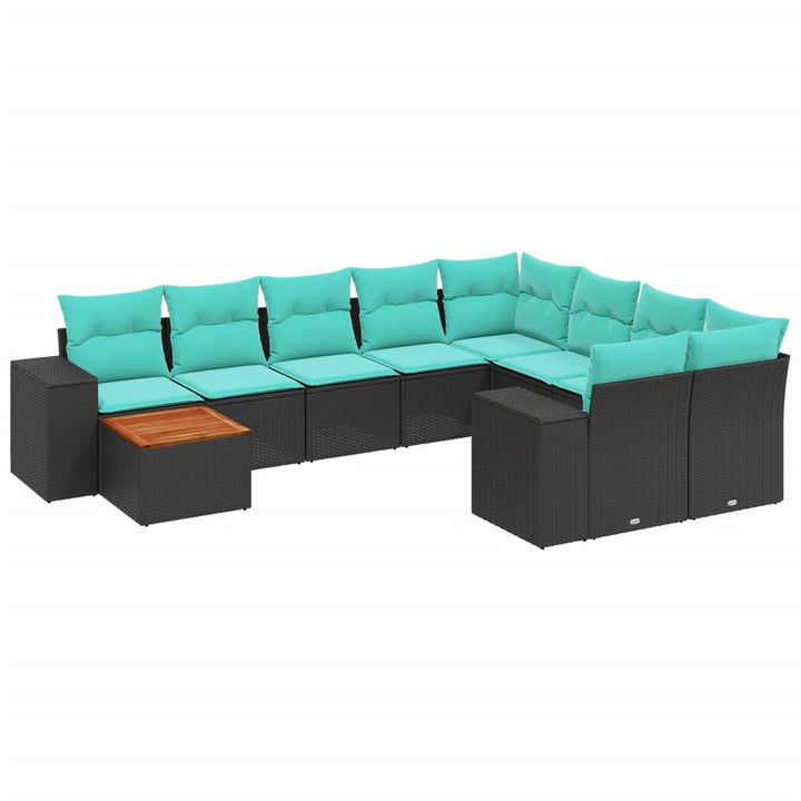 havesofasæt med 10 hynder sort polyrattan