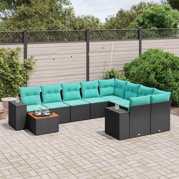 havesofasæt med 10 hynder sort polyrattan